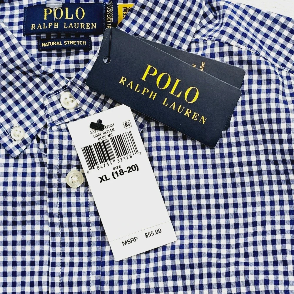 Polo Ralph Lauren Button Down Boys XL 18-20 Blue Gingham Check Preppy Ivy NEW‎